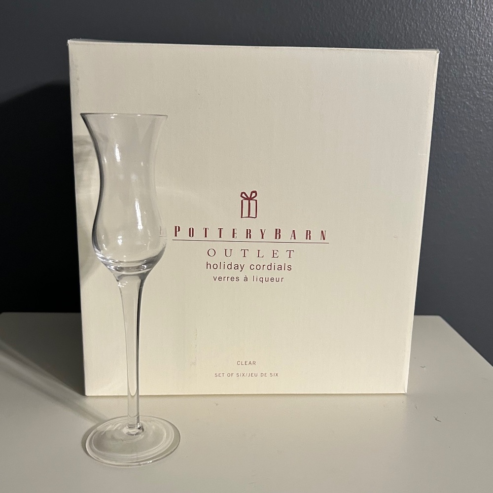 Pottery Barn Holiday Cordials Set of 6 Clear Glass Brand New